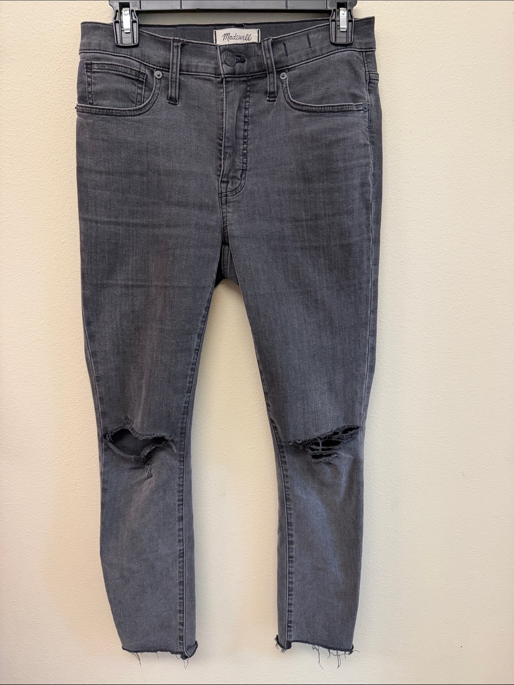 Madewell Women's 9” Mid-Rise Charcoal Distressed Skinny Jeans